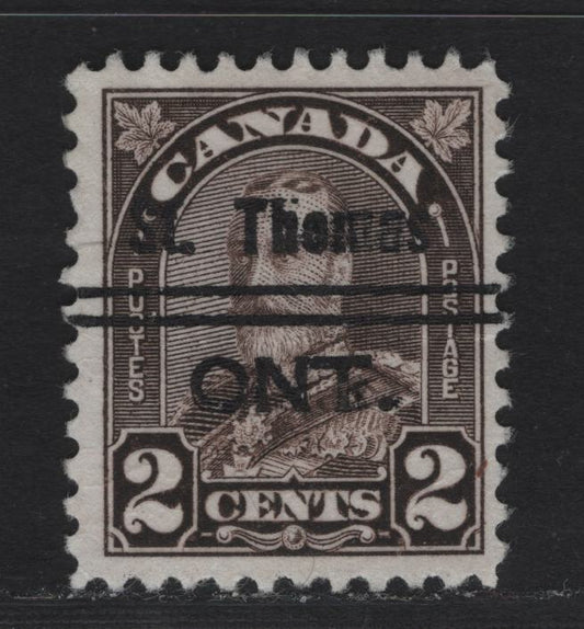Lot 324 Canada #166xx 2c Black Brown King George V, 1930-1931 Arch/Leaf Issue, A Very Fine Precancelled Single, Die 2, St Thomas Style 1 Precancel
