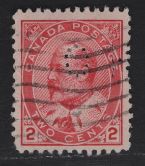 Lot 332 Canada #90i 2c Rose Carmine King Edward VII, 1903-1908 King Edward VII Issue, A Fine Used Single, Osler, Hammond & Nanton Perfin, The Perfin Handbook Assigns A Rariety Factor Of D, Corresponding To 31-100 Reported