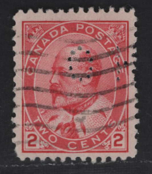 Lot 332 Canada #90i 2c Rose Carmine King Edward VII, 1903-1908 King Edward VII Issue, A Fine Used Single, Osler, Hammond & Nanton Perfin, The Perfin Handbook Assigns A Rariety Factor Of D, Corresponding To 31-100 Reported