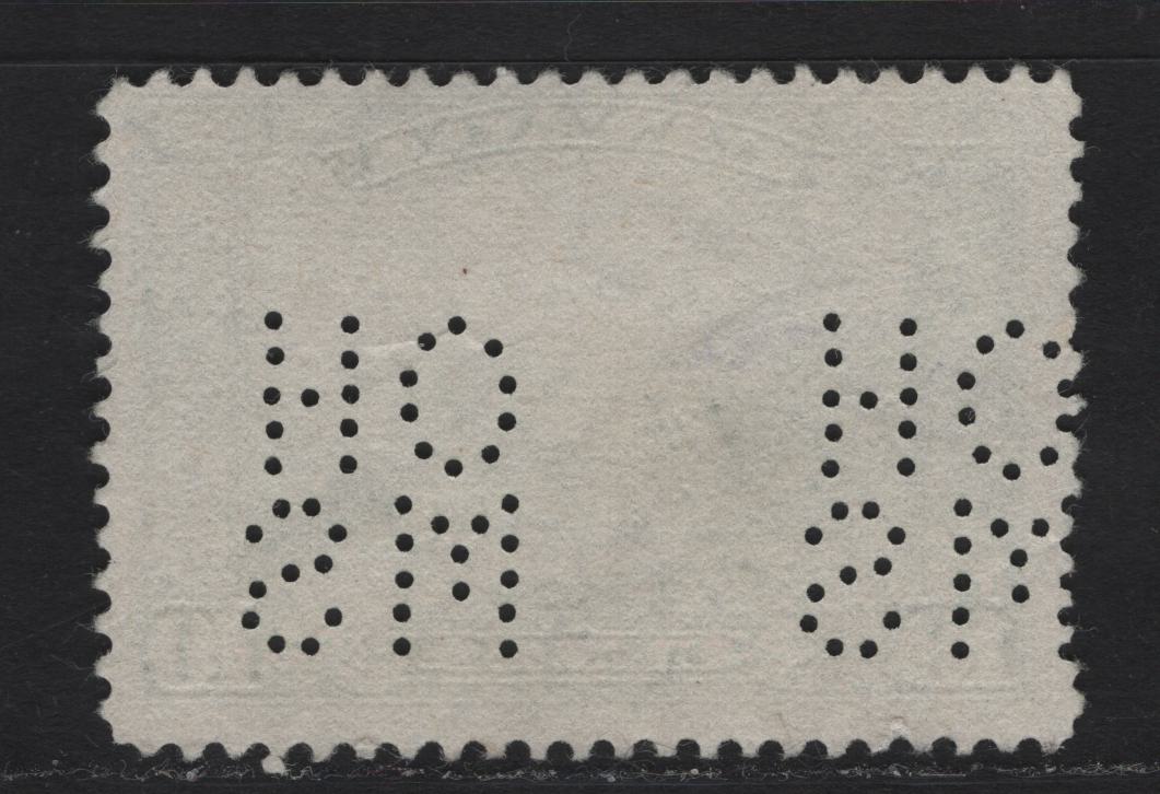 Lot 334 Canada (C) #O8-155 10c Green Mt Hurd, 1928-1929 Scroll Perfin Issue, A Fine Used Single, 5 Hole OHMS Perfin, Pos. 1