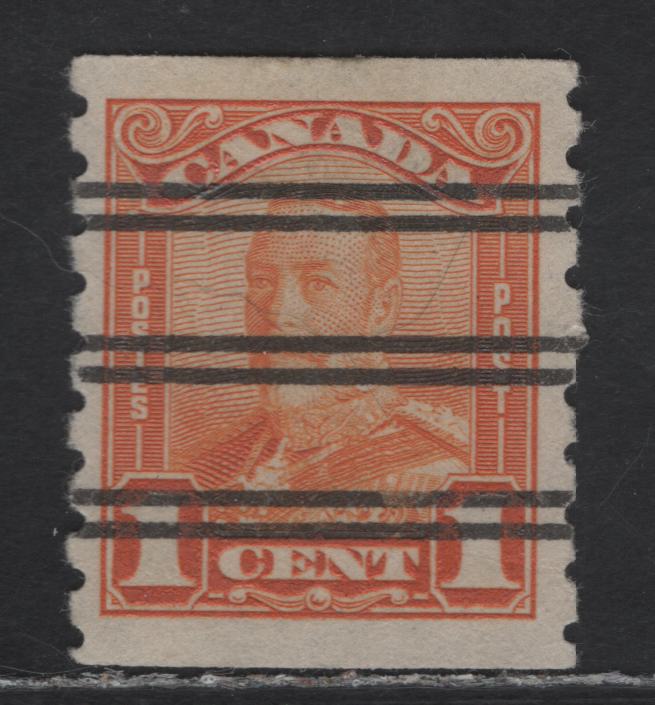 Lot 347 Canada #160xx 1c Orange King George V, 1929 Scroll Coil Issue, A Very Fine Precancelled Coil Single, Style V precancel, ABN-ZZZ Paper
