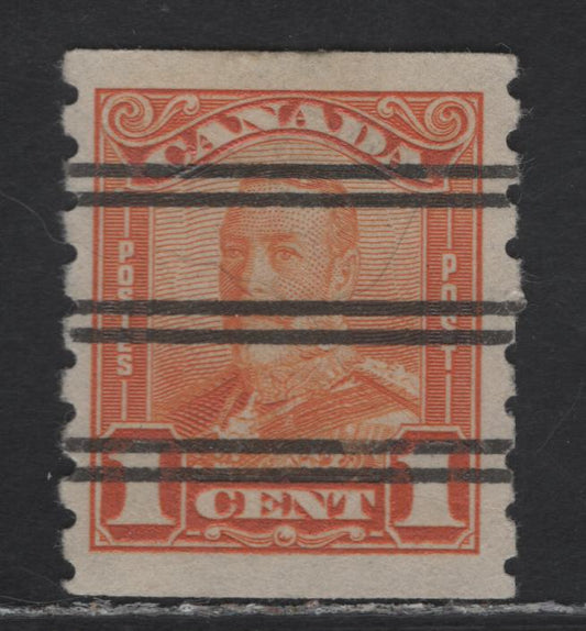 Lot 347 Canada #160xx 1c Orange King George V, 1929 Scroll Coil Issue, A Very Fine Precancelled Coil Single, Style V precancel, ABN-ZZZ Paper