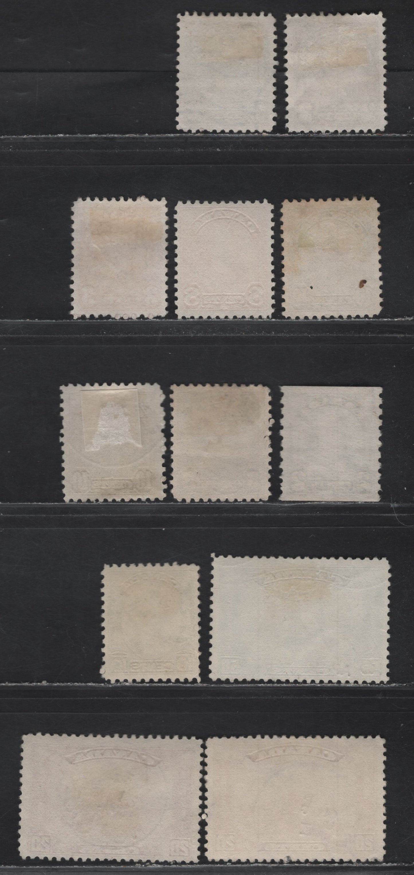 Lot 350 Canada #166, 167, 170i, 172-173, 175, 182, 190 2c - 50c Dark Brown - Dull Blue King George V - George Etienne Cartier, 1930-1931 Arch/Leaf - George-Etienne Cartier Issues, 12 Fine/Very Fine Used Singles