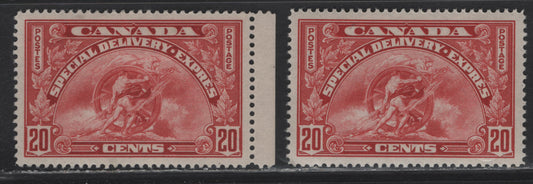 Lot 355 Canada #E6 20c Carmine , 1935 Special Delivery Issue, 2 VFOG Singles, CBN-UUU Paper, Perfs 12 & 12x11.9