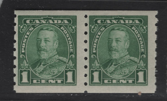 Lot 365 Canada #228 1c Green King George V, 1935-1937 Dated Die Issue Airmail, A Fine NH Coil Pair On Paper CBN-BBBB