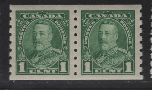 Lot 366 Canada #228 1c Green King George V, 1935-1937 Dated Die Issue Airmail, A Fine NH Coil Pair On Paper CBN-DDDD