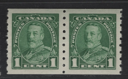 Lot 367 Canada #228 1c Green King George V, 1935-1937 Dated Die Issue Airmail, A VFOG Coil Pair On Paper CBN-CCCC