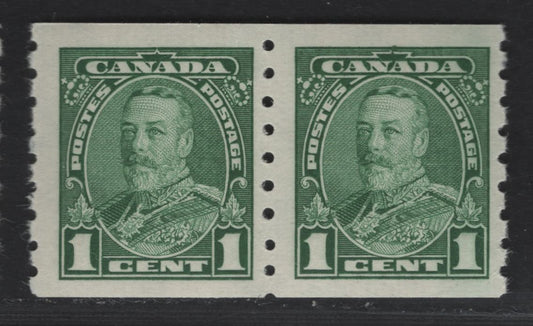 Lot 371 Canada #228 1c Green King George V, 1935-1937 Dated Die Issue Airmail, A Fine NH Coil Pair On Paper CBN-AAAA