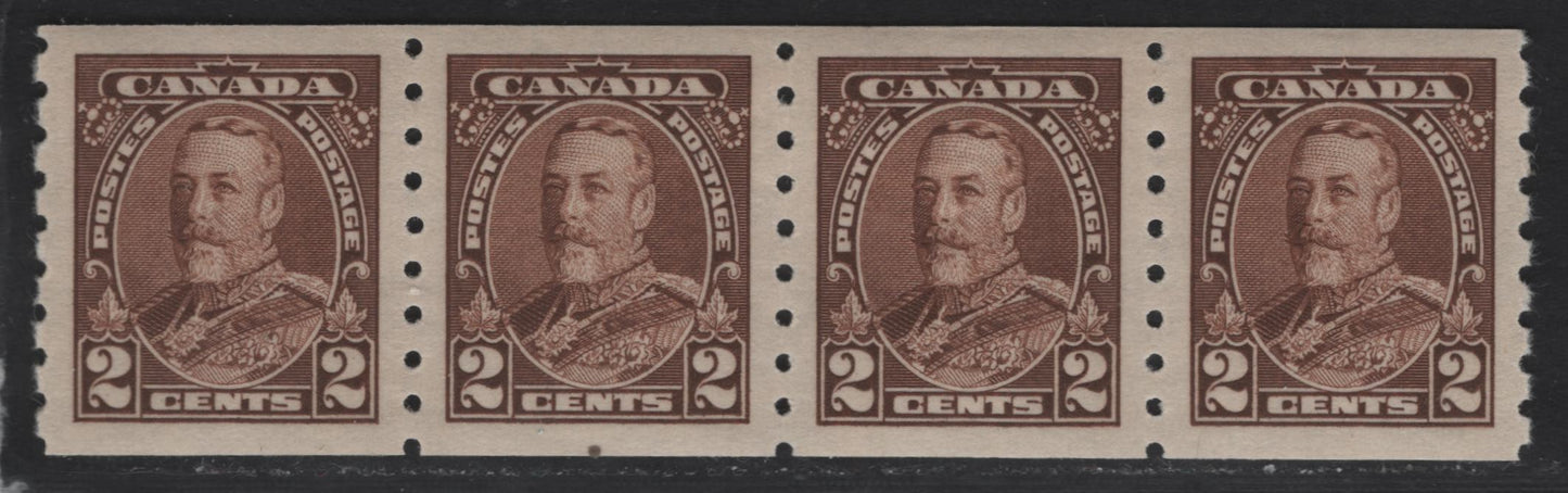 Lot 372 Canada #229 2c Brown King George V, 1935-1937 Dated Die Issue Airmail, A VFOG/NH Coil Strip of 4 On Paper CBN-G