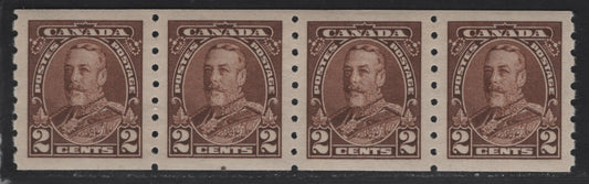 Lot 372 Canada #229 2c Brown King George V, 1935-1937 Dated Die Issue Airmail, A VFOG/NH Coil Strip of 4 On Paper CBN-G