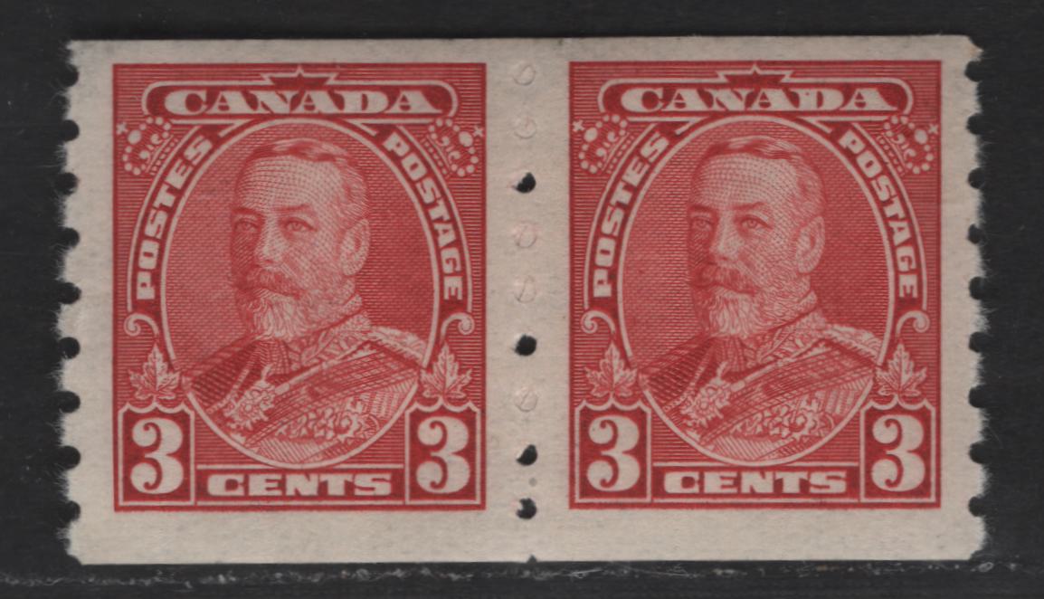 Lot 381 Canada #230 3c Carmine King George V, 1935-1937 Dated Die Issue Airmail, A Fine OG Coil Pair On Paper CBN-AAAA