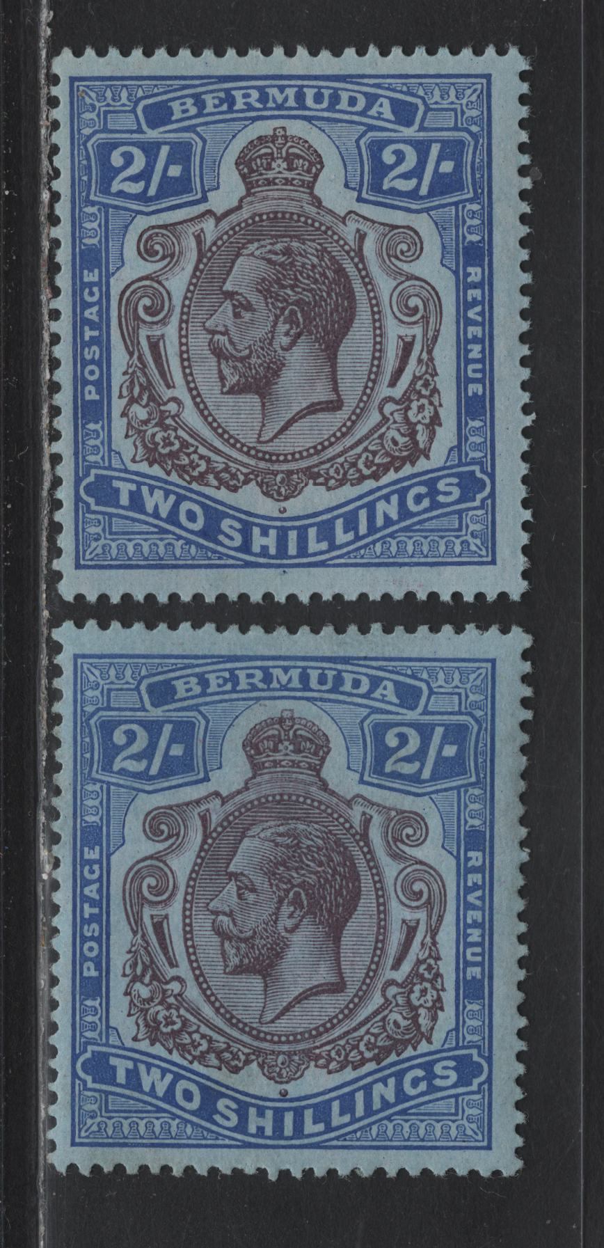 Lot 46 Bermuda SG#51b 2/- Pirple & Blue on Blue - Deep Purple & Bright Blue on Blue King George V, 1918-1922 KGV Issue, 2 FOG Singles