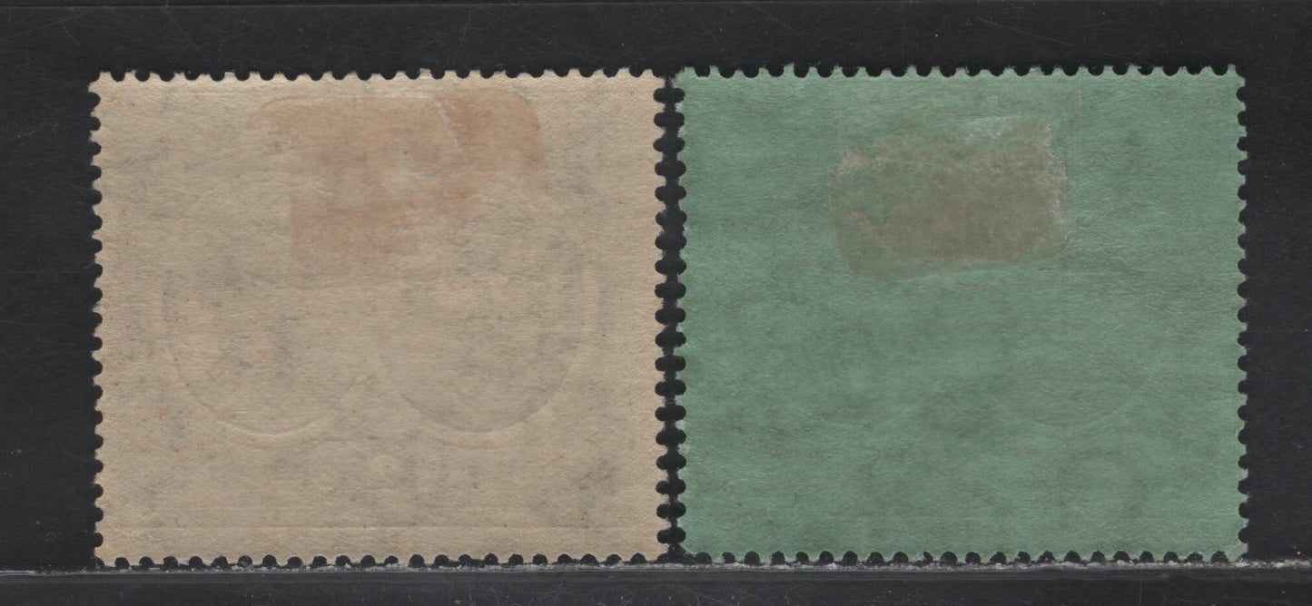 Lot 56 Bermuda SG#61, 64 2d - 1/- Gray - Black & Gray on Blue Green King George V & Caravel, 1920-1921 Tercentenary of Representative Institutions Issue, 2 FOG Singles