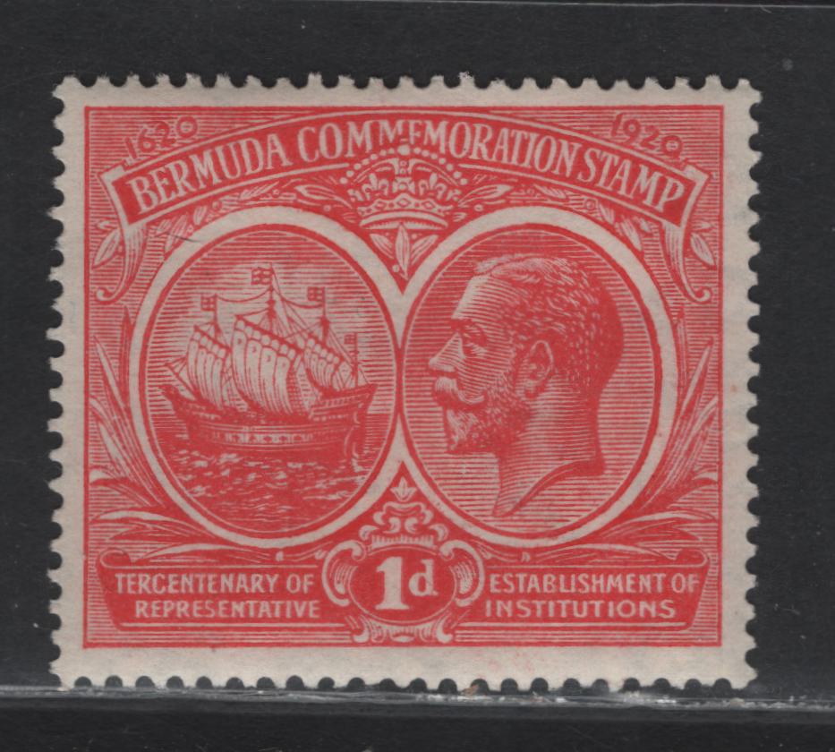 Lot 57 Bermuda SG#65 1d Carmine King George V & Caravel, 1920-1921 Tercentenary of Representative Institutions Issue, A VFNH Single, Script CA Wmk