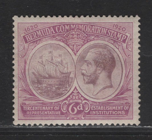 Lot 59 Bermuda SG#67 6d Dull & Bright Purple King George V & Caravel, 1920-1921 Tercentenary of Representative Institutions Issue, A VFOG Single