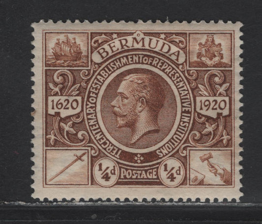 Lot 63 Bermuda (C) SG#74 1/4d - 1/2d Brown Representative Institutions, 1921 Tercentenary of Representative Institutions Issue, A VFNH Single, Multiple Crown CA Wmk