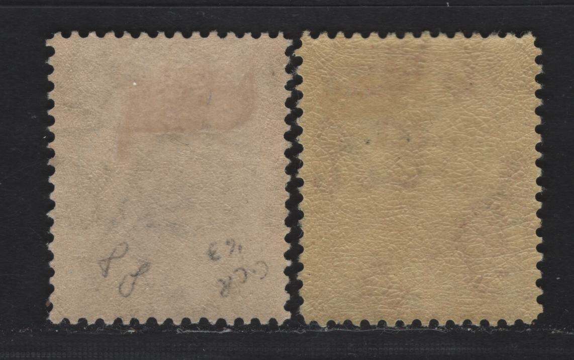 Lot 78 Bermuda SG#83, 85 3d - 4d Ultramarine - Red on Yellow Caravel, 1922-1934 Caravel Definitive Issue, 2 FOG Singles, 3d Is Comb Perf, 4d Is Line