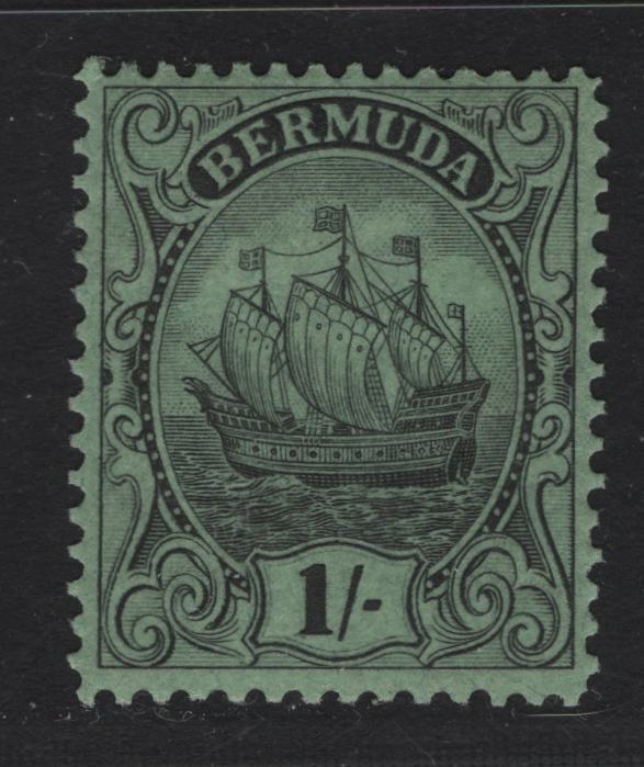 Lot 78A Bermuda SG#87a 1/- Brownish Black on Yellow Green Caravel, 1922-1934 Caravel Definitive Issue, A VFNH Single, Line Perf
