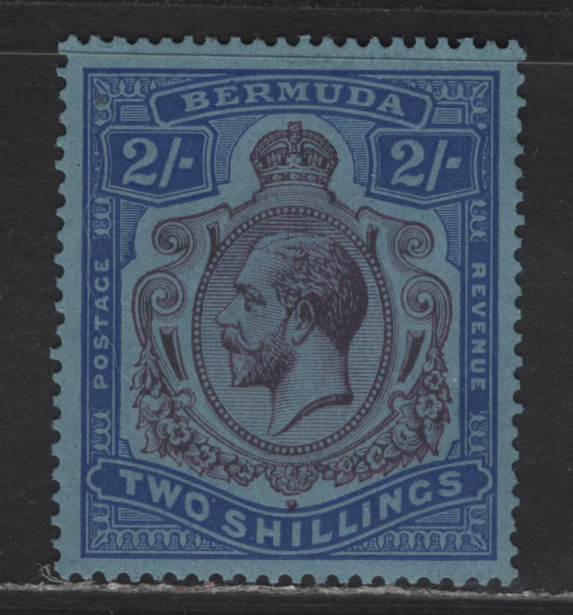 Lot 80 Bermuda SG#88 2/- Purple and Bright Blue on Pale Blue King George V, 1924-1932 Caravel Definitive Issue, A VFOG Single, High Value, Script CA Wmk