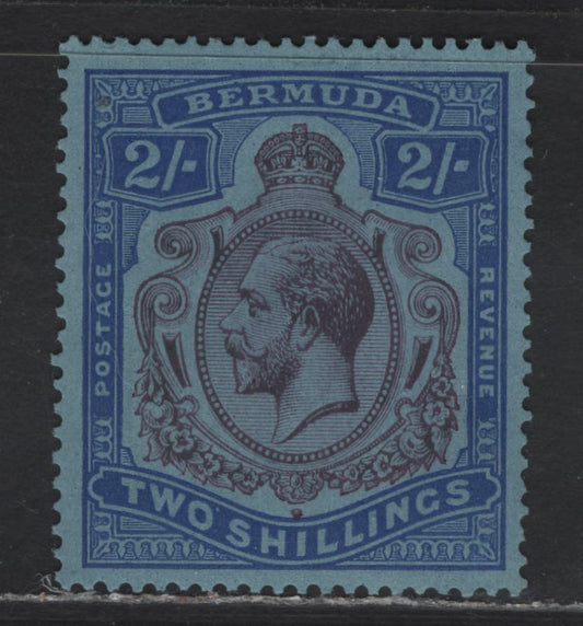 Lot 80 Bermuda SG#88 2/- Purple and Bright Blue on Pale Blue King George V, 1924-1932 Caravel Definitive Issue, A VFOG Single, High Value, Script CA Wmk
