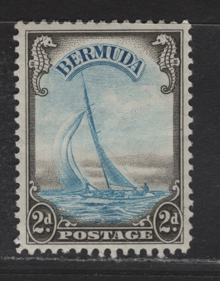 Lot 97 Bermuda SG#112 2d Light Blue & Blackish Sepia King George VI, 1938 KGVI Pictorial Issue, A VFOG Single, 1938 Printing, Crackling Gum, Line Perf.