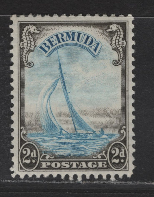 Lot 97 Bermuda SG#112 2d Light Blue & Blackish Sepia King George VI, 1938 KGVI Pictorial Issue, A VFOG Single, 1938 Printing, Crackling Gum, Line Perf.