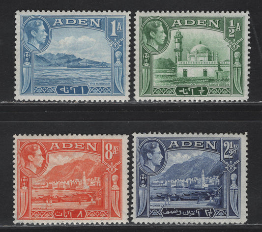 Lot 112 Aden (C) SG#16, 18, 21, 23 1/2a - 8a Green - Red Orange , 1938-1948 KGVI Pictorial Issue, 4 VFOG Singles, 1942 Printings On Opaque Wove With Crackly Gum, Showing Fine Diagonal Cracks