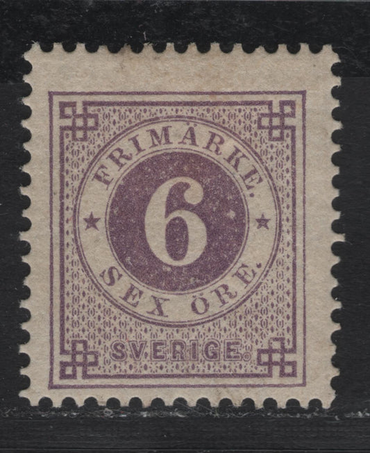 Lot 13 Sweden SC#31 (Facit #31b) 6o Reddish Lilac Numeral, 1877-1879 Numeral Issue, A FOG Single, Perf 13, Scott's Listed Shade Is Actually The Soft Paper Of 1884-1886, The Hard Paper Printings Are Scarcer And Worth More.