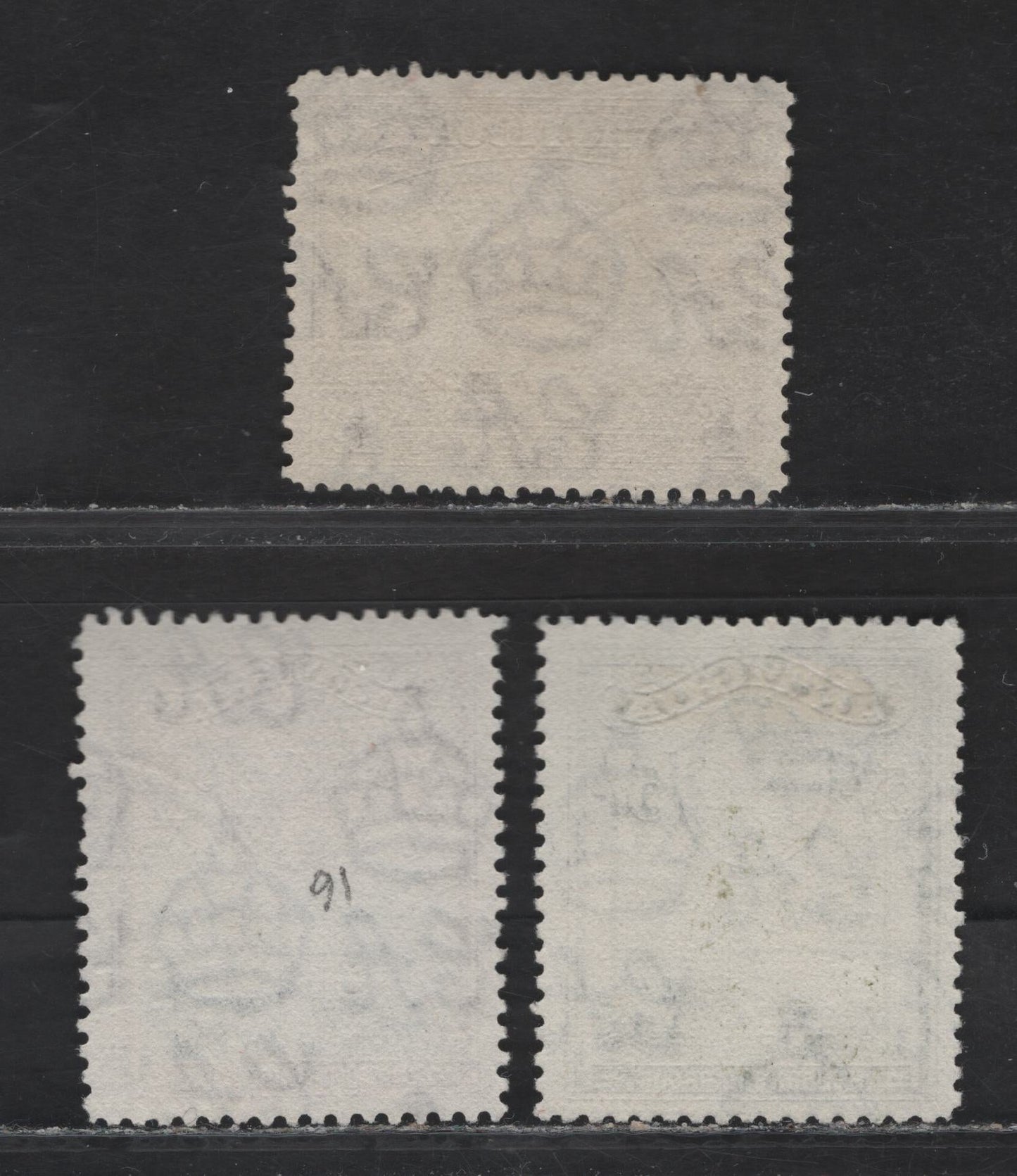 Lot 140 Antigua (C) SG#100b, 105a, 107 1.5d - 5/- Lake Brown - Olive Green , 1938-1951 KGVI Pictorial Issue, 3 Fine/Very Fine Used Singles, 1949, Printings On Translucent Paper With Clear Wmk, Short Perf of 1.5d.