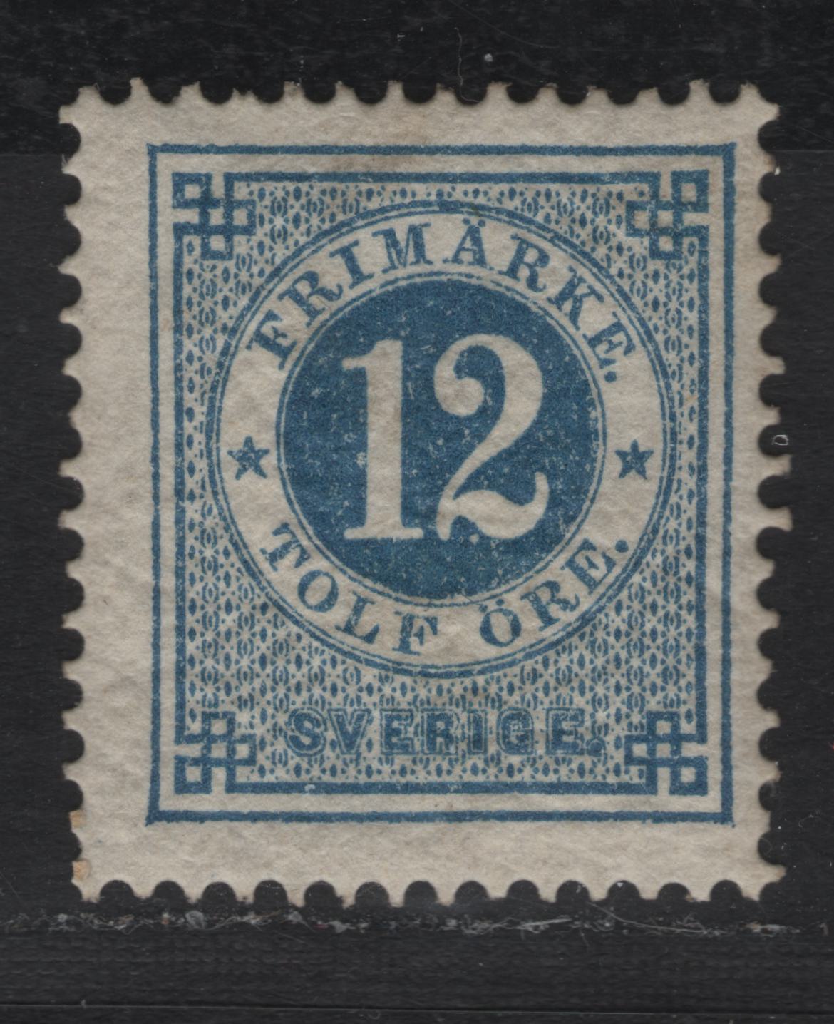 Lot 14 Sweden SC#32 12o Blue Numeral, 1877-1879 Numeral Issue, A FOG Single, Perf 13