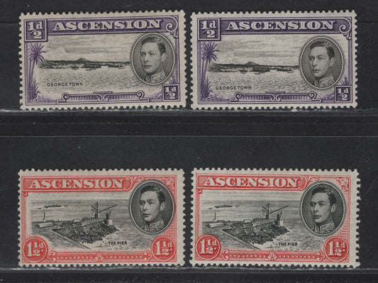 Lot 148 Ascension (C) SG#38, 40 1/2d - 1.5d Black & Violet - Black & Vermillion/Deep Vermillion , 1938-1953 Pictorial Issue, 2 F/VFOG Singles, 1938 Printing, Perf 13.5, Light Yellowish Gum With Irregular Cracks