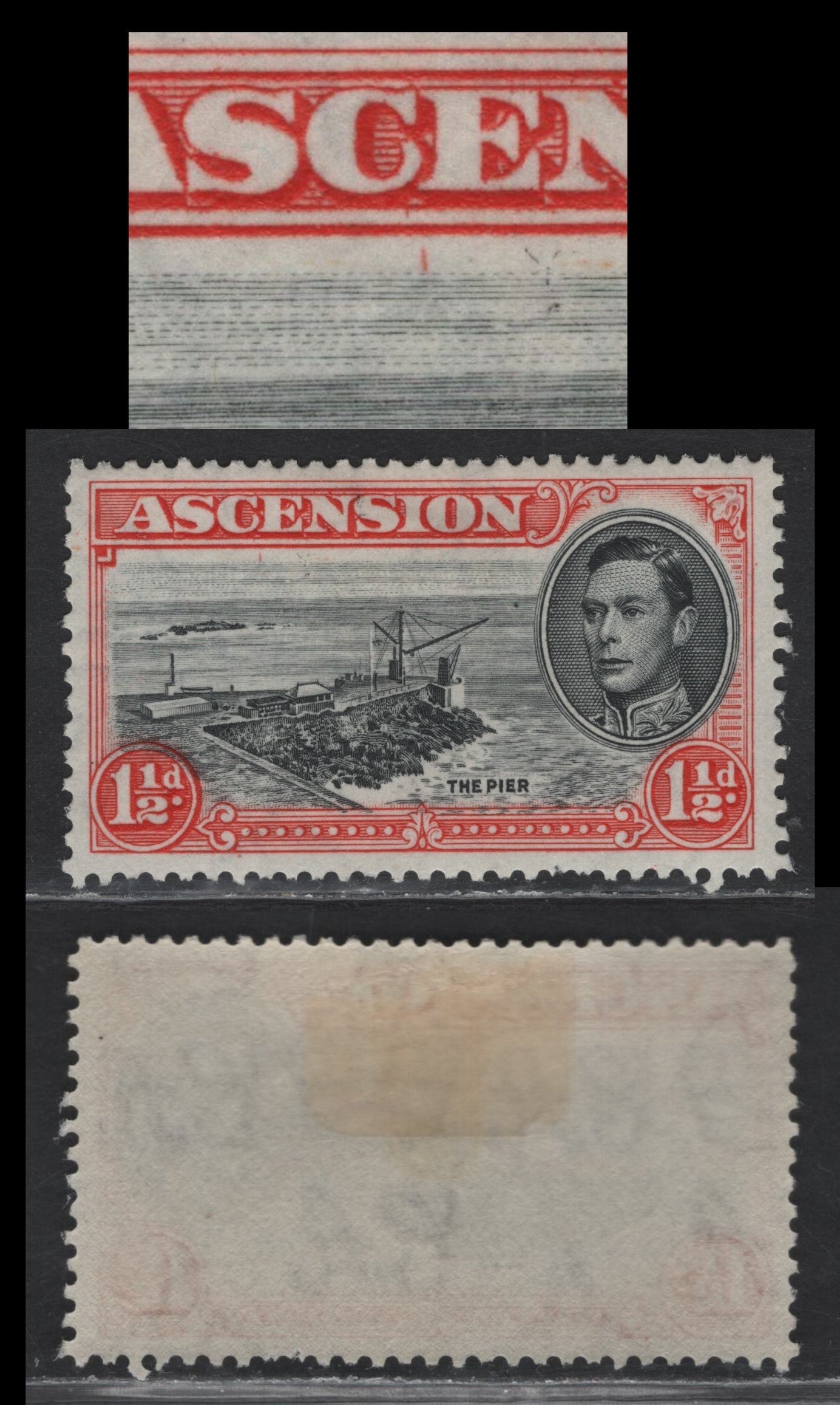 Lot 151 Ascension (C) SG#40bvar 1.5d Black & Vermillion , 1938-1953 Pictorial Issue, A VFOG Single, Perf 13, 1948-1949 Printing With Smooth Appearing Gum