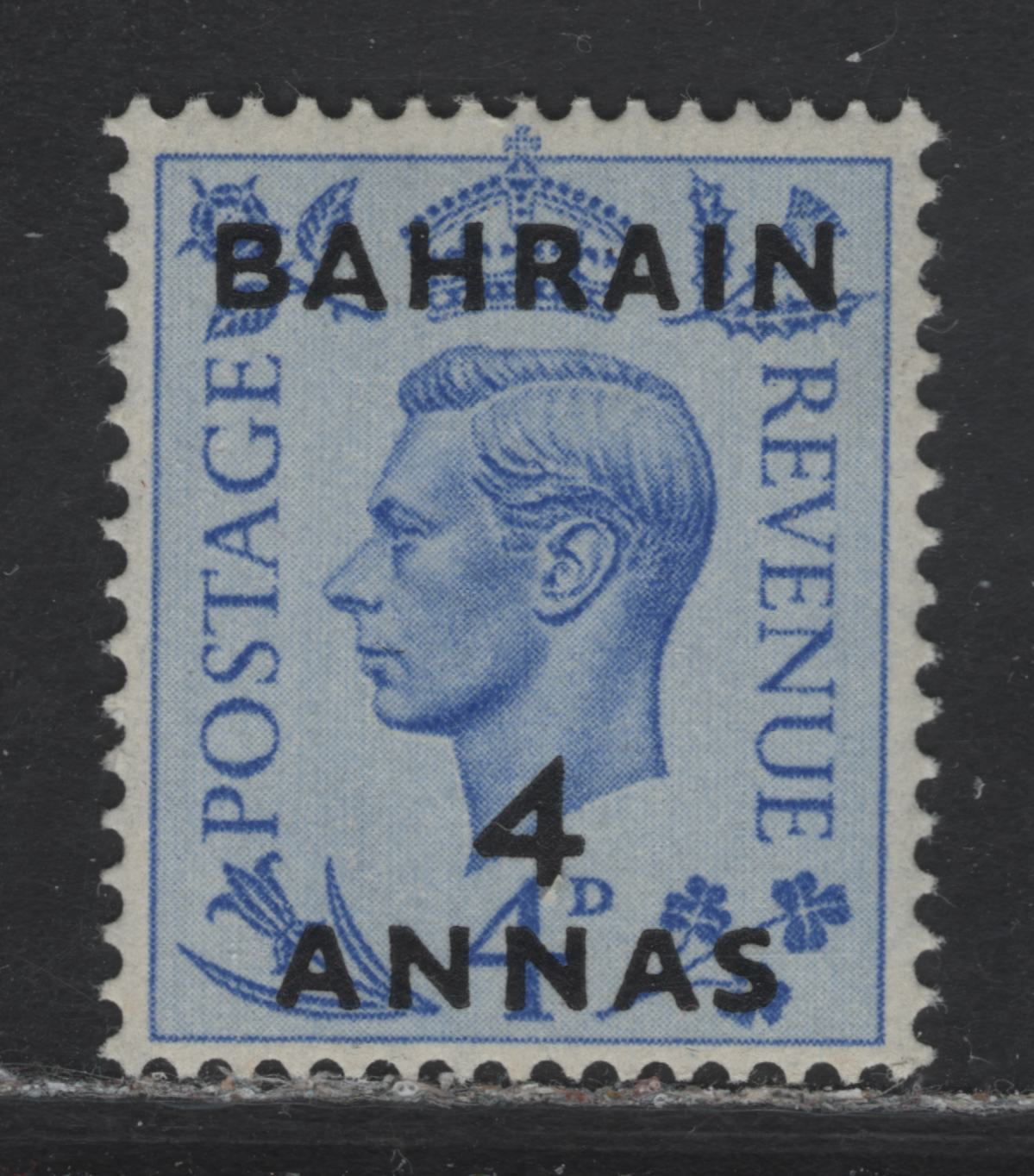 Lot 159 Bahrain SG#76 4a on 4d Ultramarine , 1950-1955 KGVI Dulac Design Issue, A VFNH Single, Great Britain Overprinted