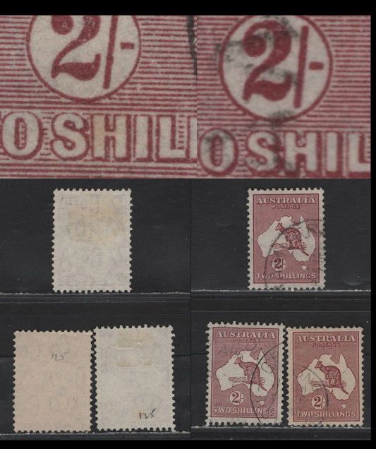 Lot 163 Australia SG#134, 212 2/- Maroon , 1931-1936 & 1945 Kangaroo & Map Issues, 3 Very Fine Used Singles, Types 1 & 2, C of A Wmk, Two Shades Of Type 1.