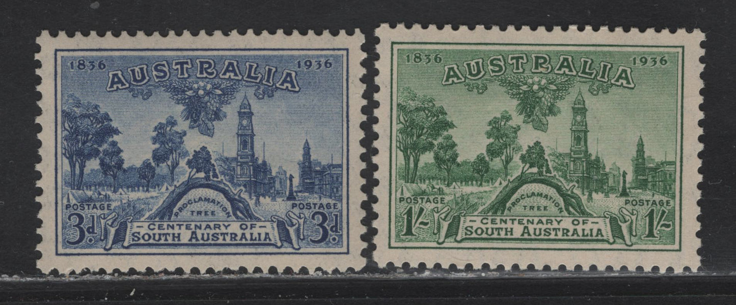 Lot 167 Australia SG#162-163 3d - 1/- Blue - Green , 1936 Centenary Of South Australia Issue, 2 VFNH Singles