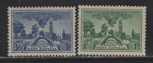 Lot 167 Australia SG#162-163 3d - 1/- Blue - Green , 1936 Centenary Of South Australia Issue, 2 VFNH Singles