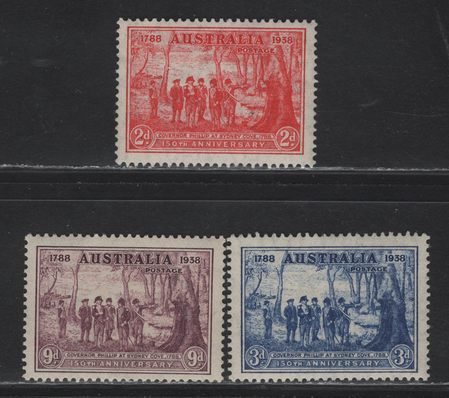 Lot 168 Australia SG#193-195 2d - 9d Scarlet - Purple , 1937 150th Anniv of Founding of NSW Issue, 3 VFNH Singles