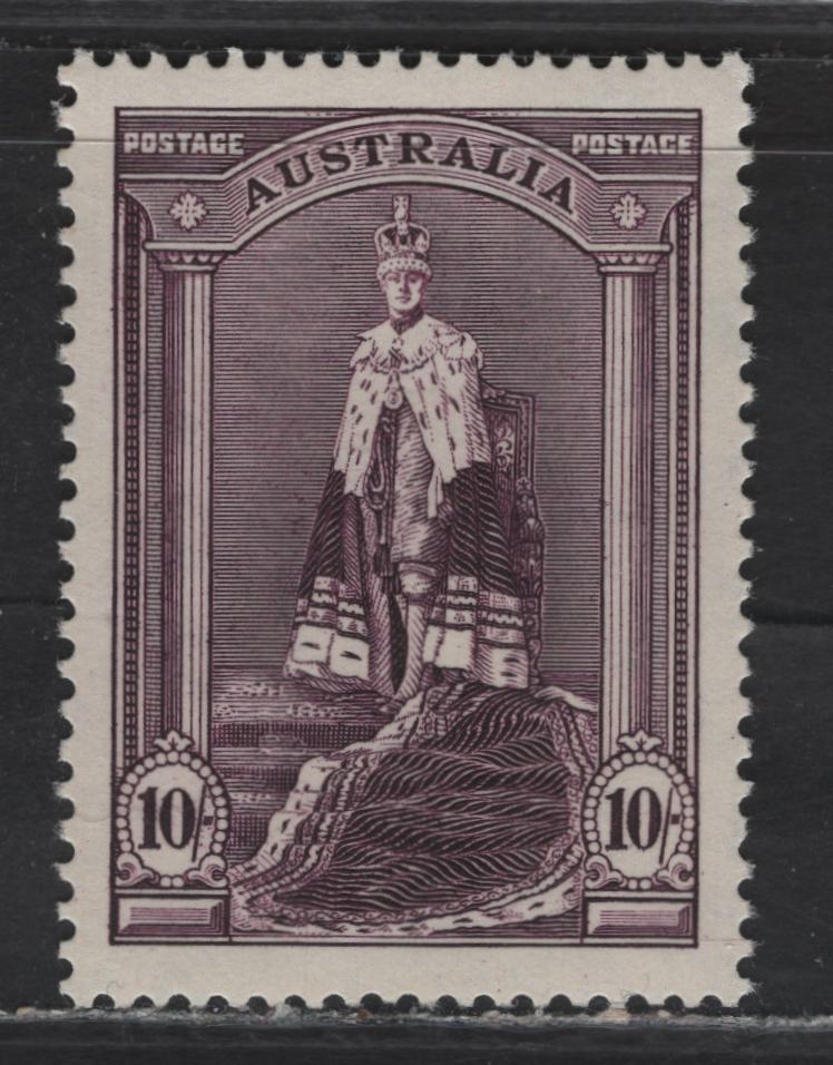 Lot 191 Australia SG#177 10/- Dull Purple , 1937-1949 Zoological Issue, A VFNH Single, Chalky Paper