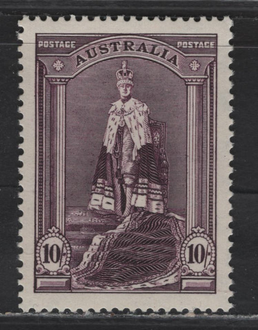 Lot 191 Australia SG#177 10/- Dull Purple , 1937-1949 Zoological Issue, A VFNH Single, Chalky Paper