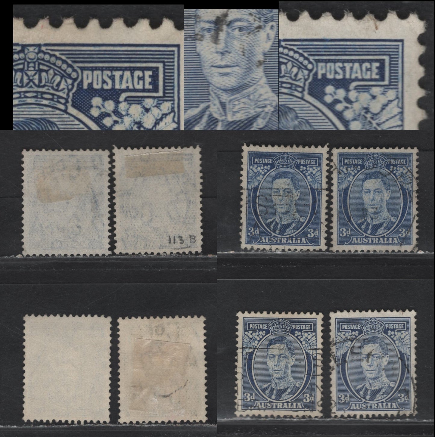 Lot 199 Australia (C) SG#168, 168c, 168ca 3d Blue , 1937-1949 Zoological Issue, 4 Very Fine Used Singles, Dies 1 & 2 On Chalky Paper, Two Shades Of Die 2 On Ordinary Paper