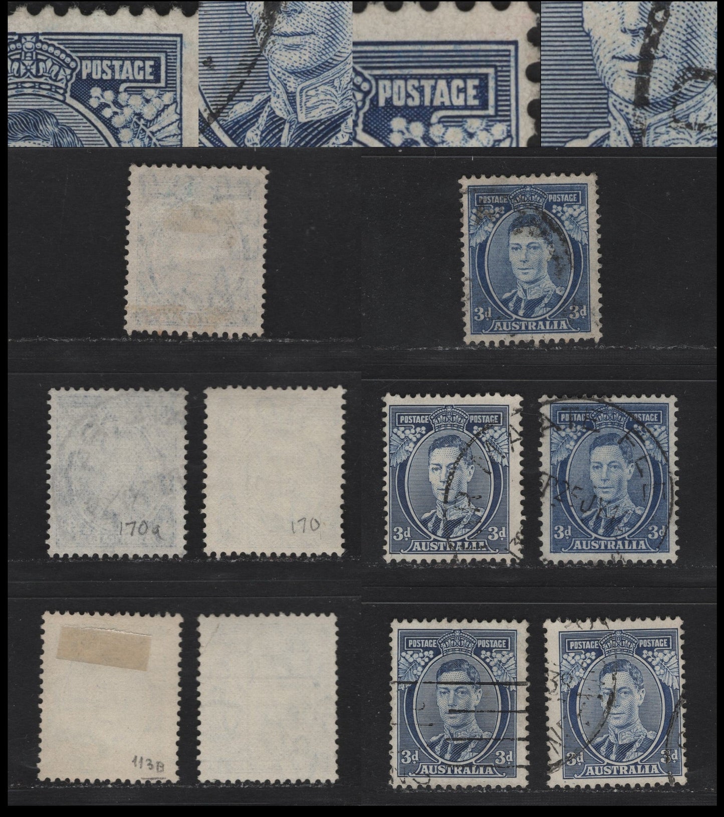 Lot 200 Australia (C) SG#168,b-c,ca 3d Blue , 1937-1949 Zoological Issue, 5 Fine Used Singles, Dies 1, 1a & 2 On ChalkyPaper, Two Shades Of Die 2 On Ordinary Paper