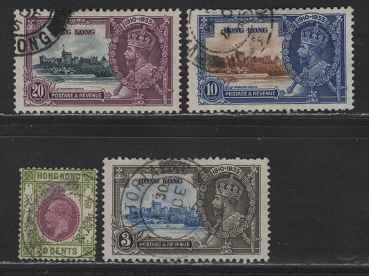 Lot 210 Hong Kong (C) SG#125, 133, 135-136 20c Purple & Sage Green - Slate & Purple , 1921-1935 KGV Keyplates - Silver Jubilee Issues, 4 Very Fine Used Singles, Script CA Wmk