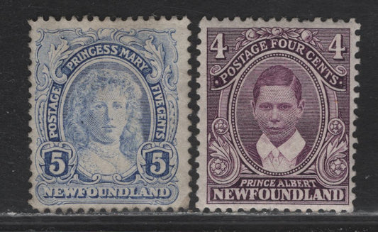 Lot 212 Newfoundland (C) #107-108 4c - 5c Violet - Ultramarine , 1911 Royal Family Issue, 2 F/VFOG Singles, Comb Perf Example Of 4c & Line Perf on 5c