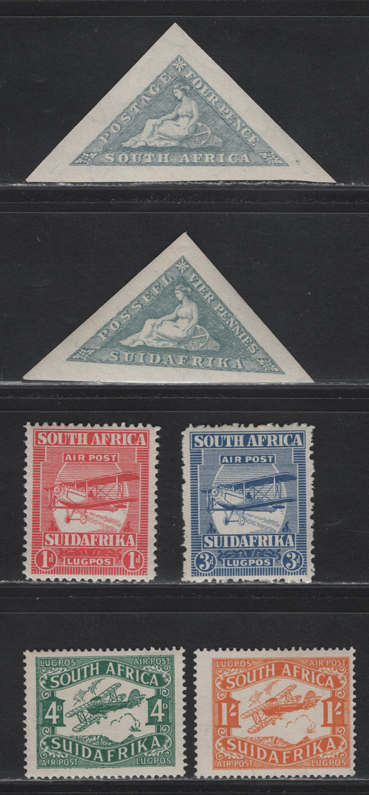 Lot 228 South Africa (C)  SG#26-27, 33-a, 40-41 1d - 1/- Carmine - Orange , 1925-1929 Airmail Issues, 6 F/VFOG/NH Singles, Both Triangulars Are NH
