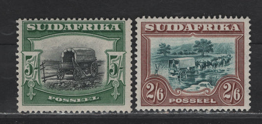 Lot 230 South Africa (C)  SG#37-38 2/6 - 5/- Green & Brown - Black & Green , 1927-1930 Engraved Pictorial Issue, 2 FOG Singles