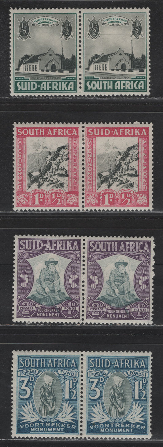 Lot 233 South Africa (C)  SG#50-53 1/2d+1/2d - 3d+1.5d Black & Green - Gray Green & Blue , 1933-1936 Voortrekker Memorial Fund Issue, 4 F/VFOG Pairs