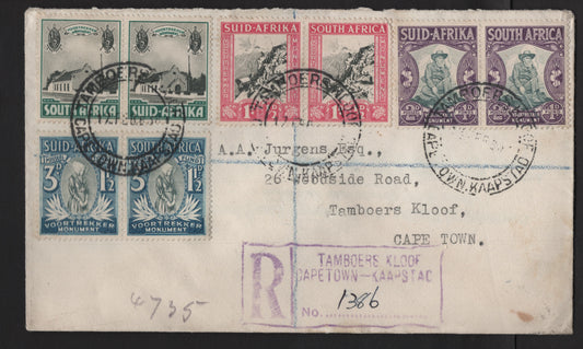 Lot 234 South Africa (C)  SG#50-53 1/2d+1/2d - 3d+1.5d Black & Green - Gray Green & Blue , 1933-1936 Voortrekker Memorial Fund Issue, A Very Fine Used Cover, Franked With Complete Set