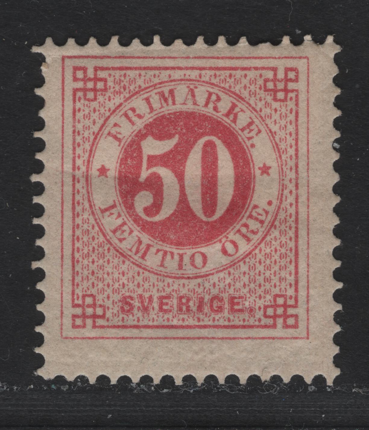 Lot 25 Sweden SC#48 (Facit #48a) 50o Carmien Rose Numeral, 1886-1891 Numeral Issue, A FOG Single, Common Shade Oon This Value Is Either Red, Dull Carmine Or Dark Violetish Carmine