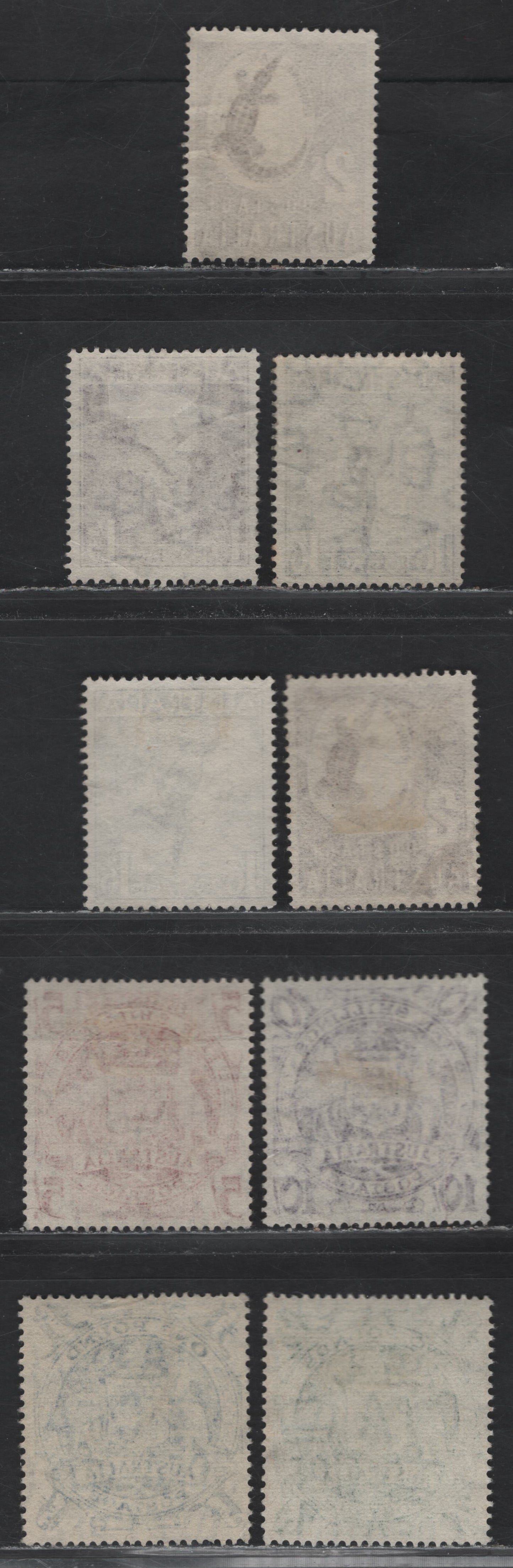 Lot 263 Australia (C) SG#223-224f 1/3d - £2 Brown Purple - Green , 1948-1956 King George VI & Queen Elizabeth Definitives, 9 Very Fine Used Singles, Watermarked & Unwatermarked