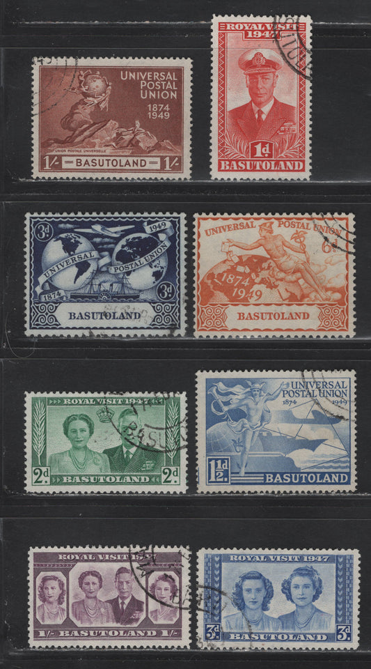 Lot 268 Basutoland (C) SG#32-35, 38-41 1d - 1/- Scarlet - Red Brown , 1947-1949 Royal Visit - UPU Issues, 8 Fine/Very Fine Used Singles